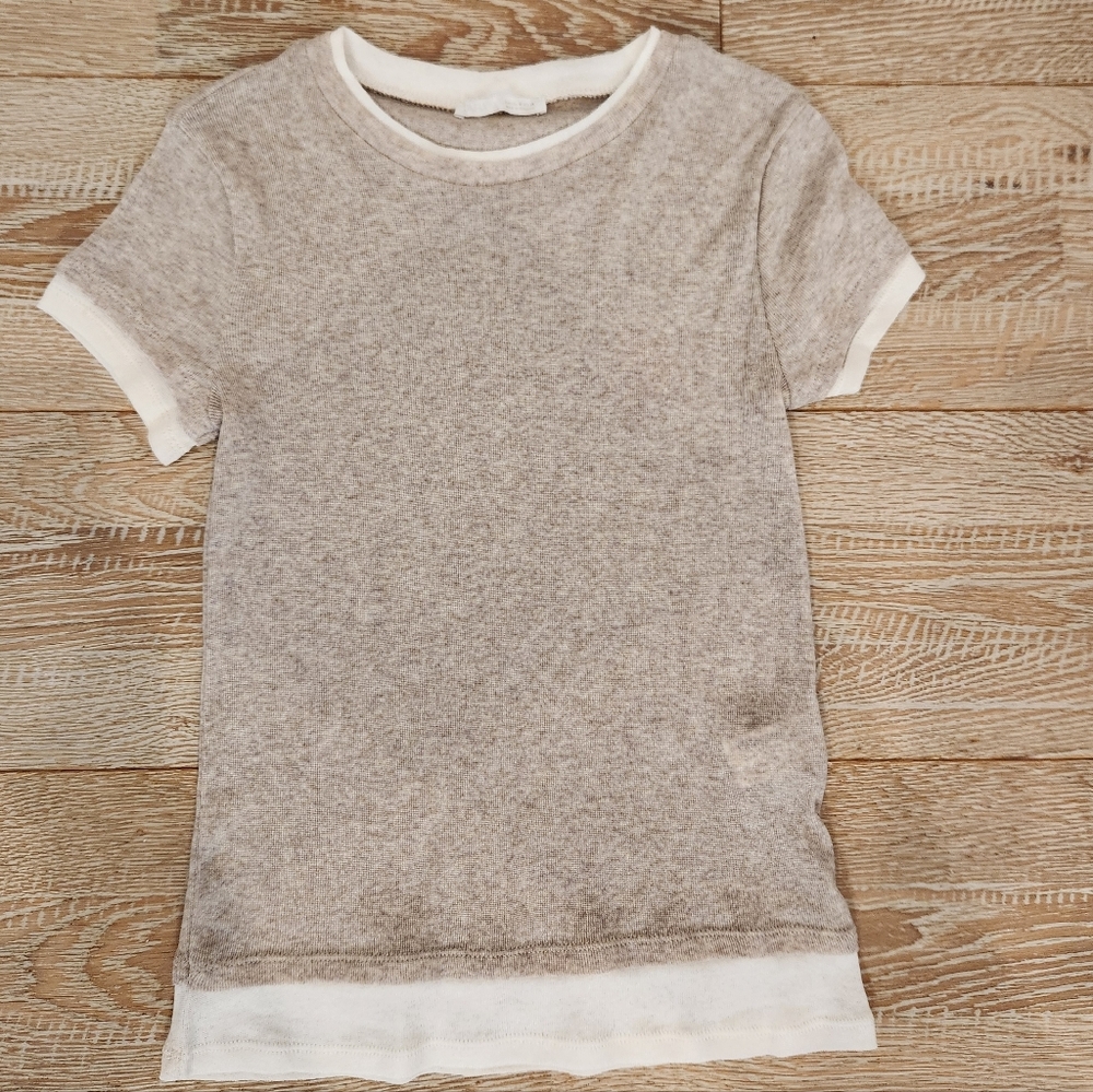 Zara Beige and White Short Sleeve Tee